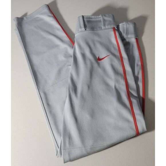 Nike Dri-Fit Men's S Grey‎ Red Piped Belted Loose Fit Baseball Pants Pre-Owned - Picture 1 of 14